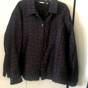 Call and black button down jacket